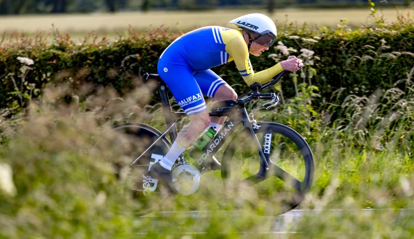 Club rider in a time trial on a Calderdale lane